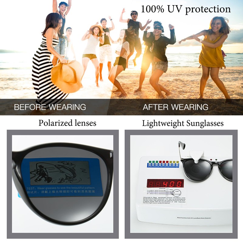 YUELUQU Polarised Retro Round Sunglasses Women Men UV400 Protection Ultralight