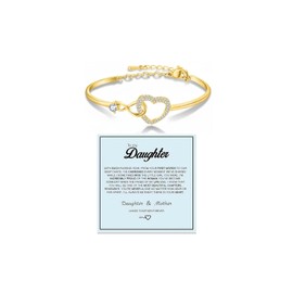 DivaGlamz To My Daughter Forever Connected Bracelet, Infinity Forever Love Heart Bracelets You Are Always In Mine From Mom Cubic Zirconia Adjustable Inspirational Gift Jewelry (Infinite Love Gold)