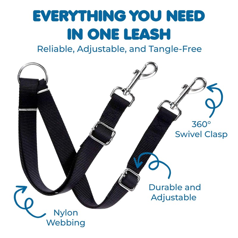 SunGrow 16-24" Adjustable Double Dog Walker Leash, Lightweight Dual Lead
