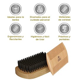 Mamba Shave Kit de Peine y Cepillo para Barba. Rattle Set con Cepillo de Cerdas Naturales de Jabalí y Peine de Madera para peinar Cabello, Barba y Big