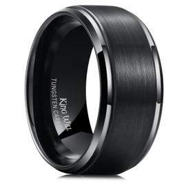 King Will Men's Tungsten Carbide Ring 10mm Polished Beveled Edge Matte Brushed Finish Center Wedding Band 7