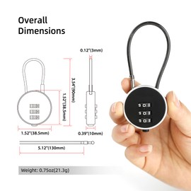 UP Security Small Combination Lock for Luggage, Gym Locker, Backpack Bag Zipper, Mini Combo Lock with Code, 5.12 Inch Steel Cable Padlock for Travel Suitcase, Cabinet, Toolbox, Bike, Bicycle Basket