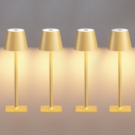 Fizrice 4 Pack Cordless Table Lamps, Portable Rechargeable Lamp, 6000mAh Battery Operated, 3 Color Dimmable LED Table Light for Restaurant/Bedroom/Outdoor Party/Camping/Cafe Night Light(Gold)