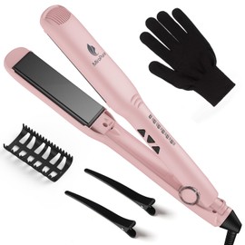 MiroPure 1.5 Inch Flat Iron, Hair Straightener with 30S Fast Heating & 60min Auto Shut-Off, Hair Straightener and Curler 2 in 1 with 3D Ceramic Floating Plates, Pink