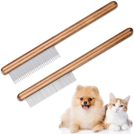 2 Pieces Solid Wood Dog Comb Cat Dog Comb for Grooming Shedding, Dog Cat Detangling Comb with Wooden Handle Stainless Steel Teeth Comb Dog Hair Removal Comb Pet Fur Grooming Tool
