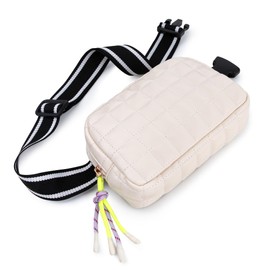 Viva Terry Puffer Bag Quilted Belt Bag Small Puffy Fanny Pack for Woman Running Traveling Hiking Workout Sports with Adjustable Strap-White