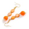 Orange Shell Coin and Bead Dangle Earrings with Gold Tone