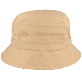 Breiter Bucket Hat | Bucket Hat | Sun Hat - Made of 100% Cotton - with 2 Integrated Pockets - Washable & Foldable, beige