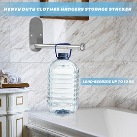 2-Section Stainless Steel Clothes Hanger Storage, Retractable Space Saving Clothes Hanger Storage Organizer, Wall Mount Clothes Rack Organizer, Adhesive or Drilling Installation(Length 13.7")