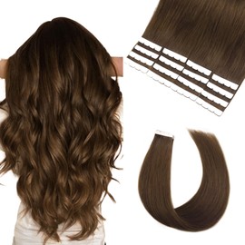 Vlasy Tape in Hair Extensions Human Hair 16 Inch 16pcs Invisible Tape in Extensions Remy Human Hair Straight Seamless Mini Tape ins Hair Extensions Real Human Hair (4# Dark Brown)