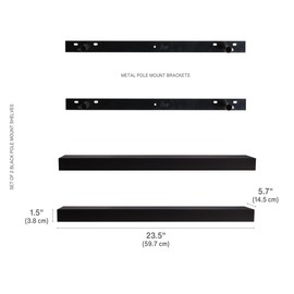 Melannco Black Pole Mount Chunky Shelves, Hardware and Instructions Included, Set of 2 23.6x5.7x1.5 Inch