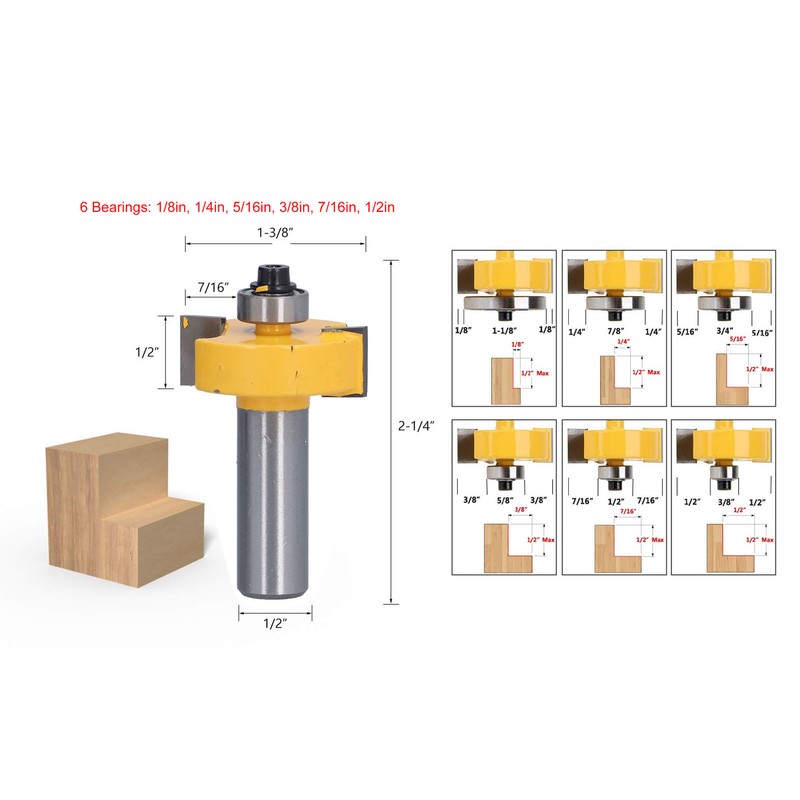 1/2in Router Bit 6 Bearing Slot Cutter for Multiple Depth