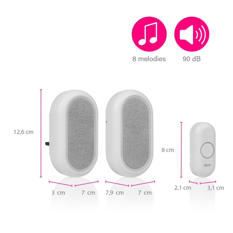 Byron Wireless Doorbell Set – Multi-Colour Visual Alert – Mute