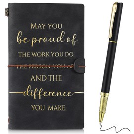 Tenare A6 Inspirational Notebook and Pen, May You Be Proud of the Work You Thank You Gifts PU Leather Appreciation Motivational Journal for Men Women Employee Coworker Nurse Teacher Colleague(Black)