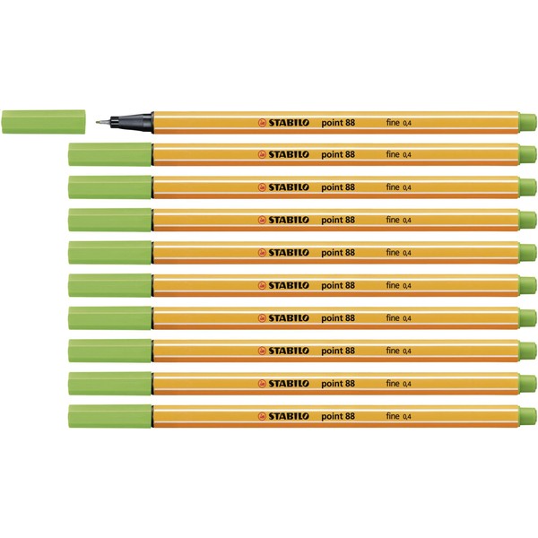 STABILO Point 88 Fineliner Pen,Apple Green,Pack of 10