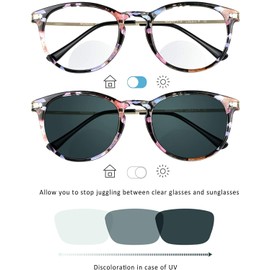 LifeArt Bifocal Reading Glasses, Transition Photochromic Dark Grey Sunglasses, Oval Frame, Computer Reading Glasses, Anti Glare (Floral, +0.00/+2.25 Magnification)