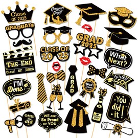 Nenluny 2025 Graduation Photo Booth Props Black Gold Graduation Photo Prop Class of 2025 Grad Selfie Props for High School and College Grad Party Supplies
