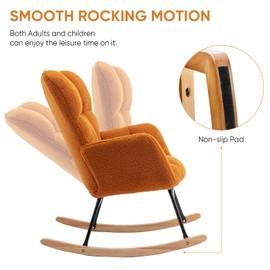 KINFFICT Nursery Rocking Chair, Teddy Velvet Upholstered Glider Rocker Rocking Accent Chair with High Backrest, Mid Century Modern Armchair Comfy Side Chair for Living Room Bedroom Offices