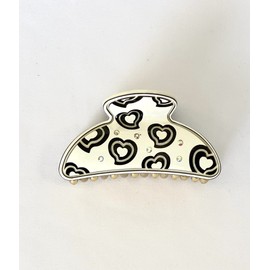 Hair Claw Clips Acrylic White With Black Hearts and Crystals Pack of 12