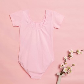 ROYAL SMEELA Girls' ballet leotard short sleeve ballet suit for children ballet body dance body leotard for girls sports body ballet leotard black ballet dance jersey ballet suit children, pink