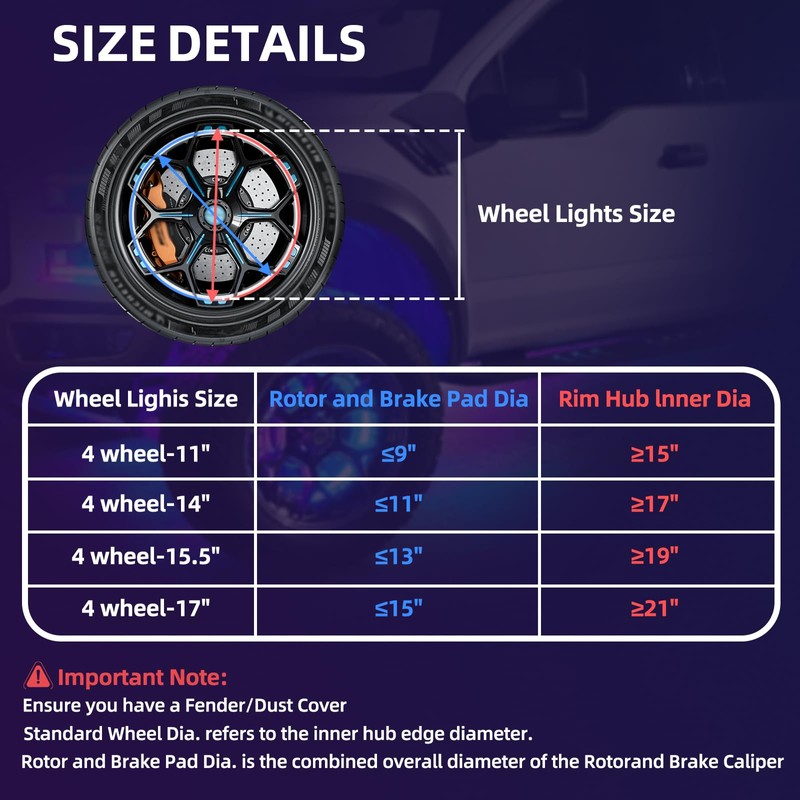 TAVARAY 4PCS 14" Double Sided RGB LED Wheel Ring Lights