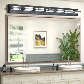 Modern 45\" Black 7-Light LED Vanity Fixture Square Acrylic Lampshades Wall Mount for Bathroom Mirror LightingMaterial: Iron, Color: Black Color