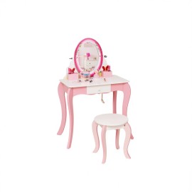 Kids Vanity Table Set With 360 Degree Rotating Mirror And Stool For Children Wood Traditional Design D0100HA5V4Wcolor: as show