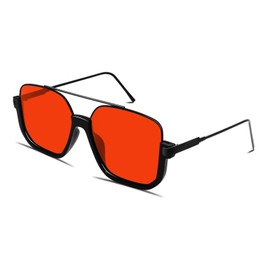 GUVIVI Retro Oversized Aviator Sunglasses for Women Men Square Semi-Rimless Double Bridge Sun Glasses 70s Trendy Shades Pilot-style Red