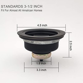 EADOT Colador de drenaje de fregadero de cocina de acero inoxidable negro mate de 3-1/2 pulgadas con cesta de colador, tapón de drenaje de repuesto para fregadero de cocina de 3.5 pulgadas