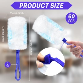 Milkary - Recambios de plumero electrostático esponjosos para limpieza, recambios desechables de repuesto a granel con 2 asas para persianas de oficina en casa, ventiladores de techo, muebles, polvo de múltiples superficies, azul