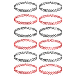 BodyJ4You 12PC Tattoo Choker Necklace - 90s Accessories 2000s Jewelry Y2K Fashion Vitange Trendy - Gothic Black Henna Red - Stretchy Elastic Necklace