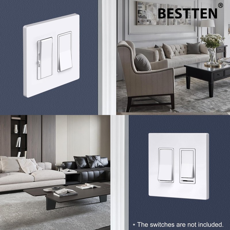 BESTTEN 5 Pack Screwless Decorator Wall Plate, 2 Gang Decorative