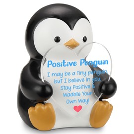 Positive Penguin Figurine, Inspirational Resin Penguin Holding Heart Acrylic Sign, Encouragement Gift for Coworker Friend Student, Motivational Desk Decor for Women Men, Confidence Keepsake - FDB545