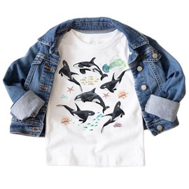 Orca Whale Pod Toddler Shirt - Cute Marine Sea Animals Ocean Life Watercolor Fish Children's Clothing Outfit - Boho Natural Adult, Kids & Youth Shirts