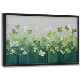 Large Botanical Wall Art for Living Room Big Green Plant Wall Decor Lucky Clover Canvas Prints Painting Plant Pictures Artwork Decorations for Office Bedroom Framed Gifts 24"x36"