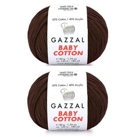 Gazzal Baby Cotton,60% Cotton 40% Acrylic 2 Ball (Skein) Each 1.76 Oz (50g) / 150 Yrds (165m) Soft, 2 - Fine Baby Yarn (3436 Brown)