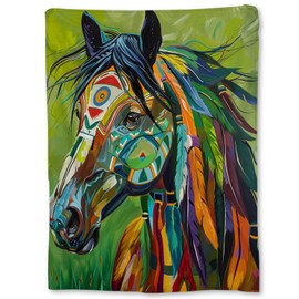 Ti Caldi Vibrant Horse with Multicolored Feathers Blanket | Soft Warm Fuzzy Lightweight Flannel Throw for Couch, Bed, Travel, Outdoor Use, Home Decor, Cozy Blankets for Adults Kids Women 60×50 in