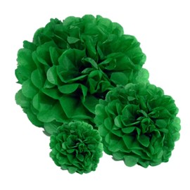 Premium [Pack of 10] Large Tissue Paper Pom Poms (Dark Green 10")