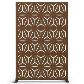 Metal Privacy Screen Outdoor Privacy Screen 72" H×47" W, Freestanding Decorative Privacy Screen for Balcony Patio Lawn Garden, Privacy Fence Privacy Panel-Brown&Star