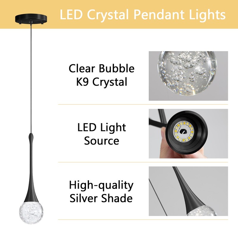 cenzoz Modern Kitchen Island Pendant Lights Black LED Dimmable Chandeliers