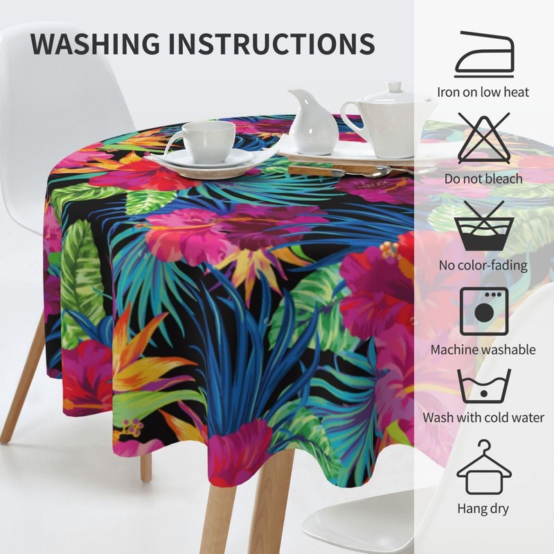 mutakin Tropical Leaf Round Tablecloth 60 Inch Washable Reusable Decoration