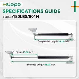 Huopo 28 Inch 180 lb/801 N Gas Strut Shock with L Type Mounts Lift Support for RV Bed Door Truck Bed Cover Boat Heavy Lid Basement Doors Floor Hatch Travel Trailer Door Awning Other Custom Project