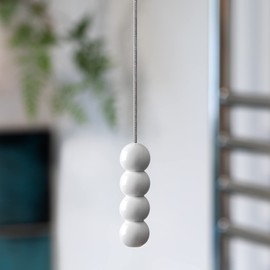 sleeklight Light Pull Cord String with an Ice White Bead Style Handle, Choice of Contrasting Cord Colours in Jet Black and Metallic Silver. (Metallic Silver Cord)
