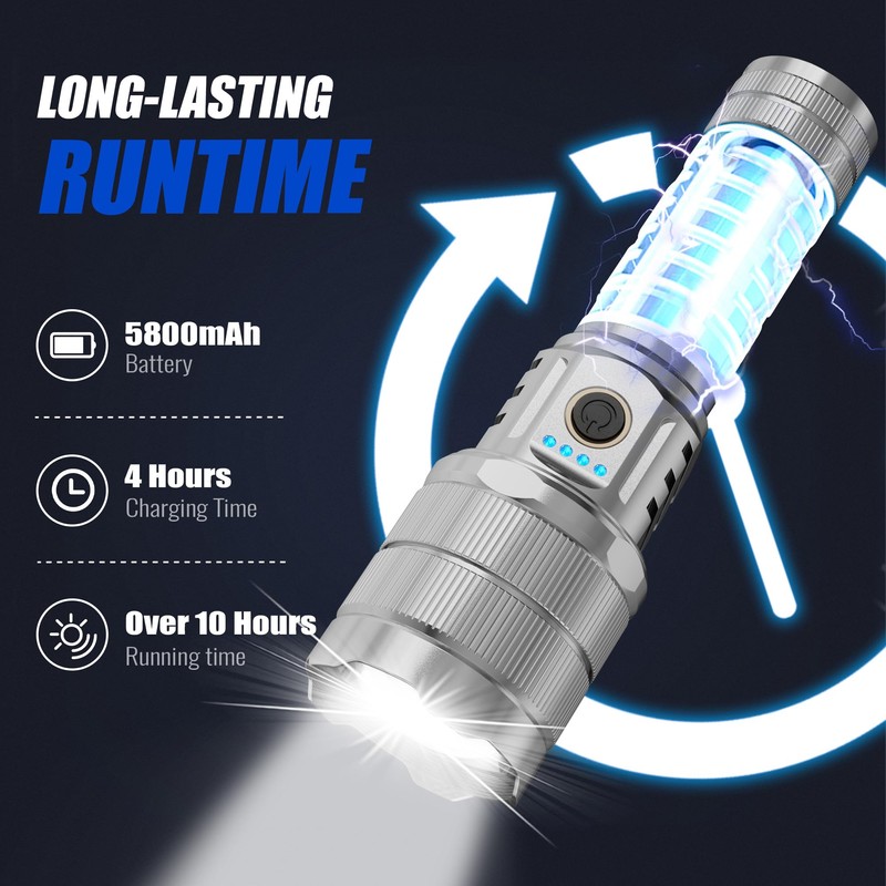 TECBOTT 10000 High Lumens Flashlights LED Rechargeable Tactical Flashlight 5