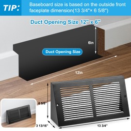 Landhoow 2 Pcs Triangular Baseboard Fits 12" x 6" Duct Opening Size Return Air Grille Vent Covers Steel Air Register Vent Cover Grill Diffuser, Black, Outer Dimensions: 13-3/4" x 6-5/8"