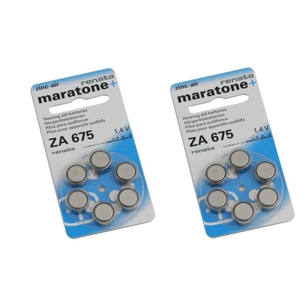 Renata Hearing Aid Battery ZA 675 Maratone Zinc Air Hearing Aid Pack of 6 Pcs (2 Pack of ZA 675)