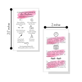 Spanish Lash Aftercare Instructions | 50pk | Cuidado Posterior de la Extensión de Pestañas | 2 x 3.5” inch Card | Eyelash Extension Supplies beautiful pink watercolor, 2-3 week refills fillers