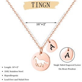 TINGN Horse Girls Gift Women, Stainless Steel Heart Initial Hollow Horse Pendant Horse Gifts for Girls Women Horse Jewellery Horse Chain for Teenager Girls Little Girls Gifts, Stainless Steel, No