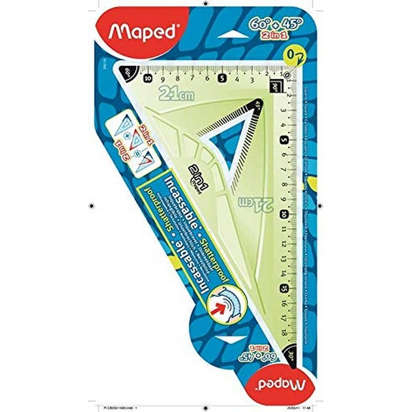 MAPED Unbreakable square 0 positioned in the right angle and ergonomic grip – 2-in-1 square 60 and 45°, large side 21 cm, green