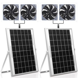 Glooglitter 2 Set Solar Fan for Greenhouse, 10 W Solar Panel Fan Kit with Bracket Waterproof Solar Exhaust Fan Solar Dual Fan for Intake or Exhaust Air for Attic, Shed, Barn, Chicken Coop, Dog House